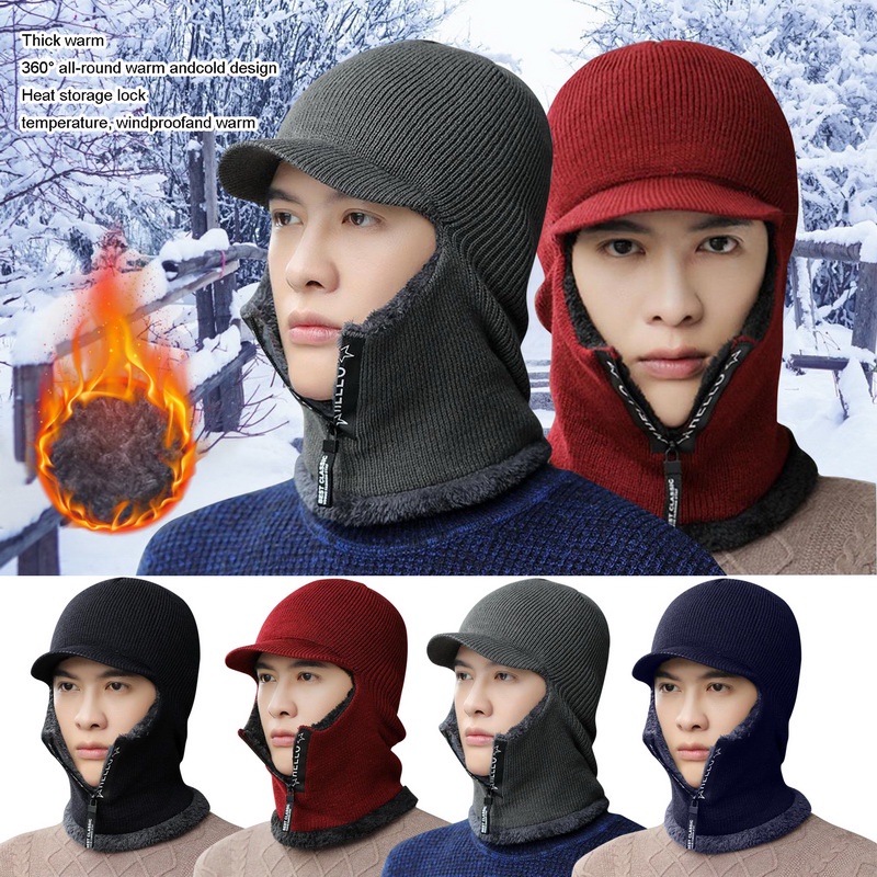 Mũ Len Kèm Khăn Choàng cotton Chống Gió Giữ Ấm Mùa Thu Đông Cho Nam