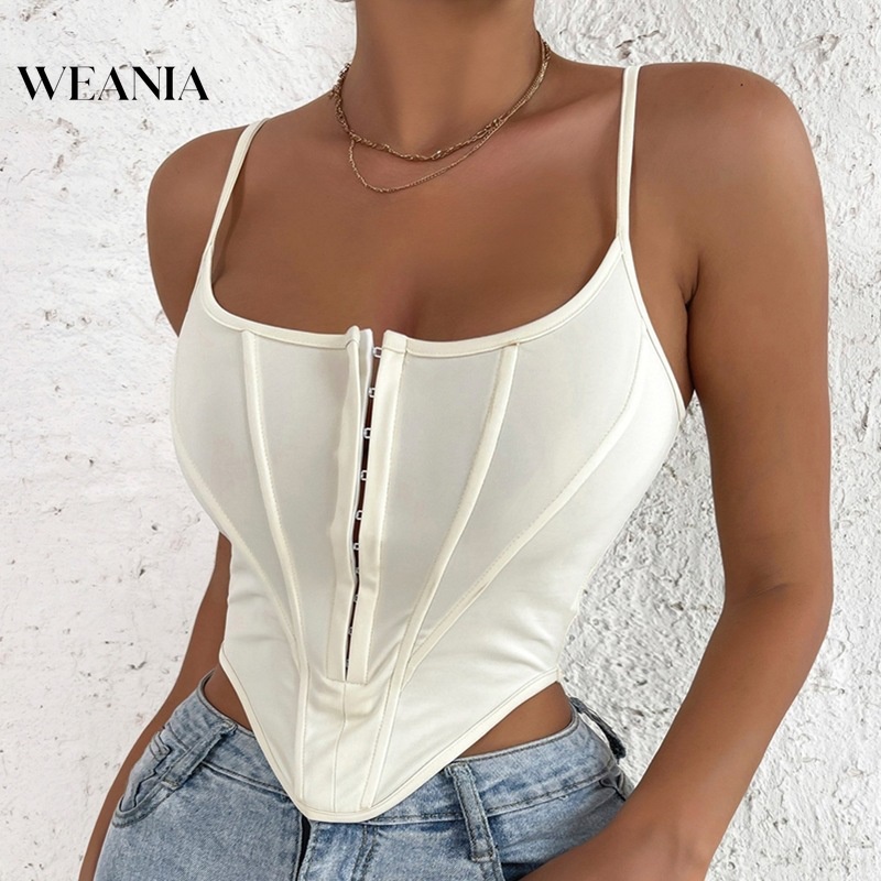 Weania Áo Croptop Ôm Dáng Khóa Xương Cá Cắt Thấp Gợi Cảm Mùa Hè Cho Nữ
