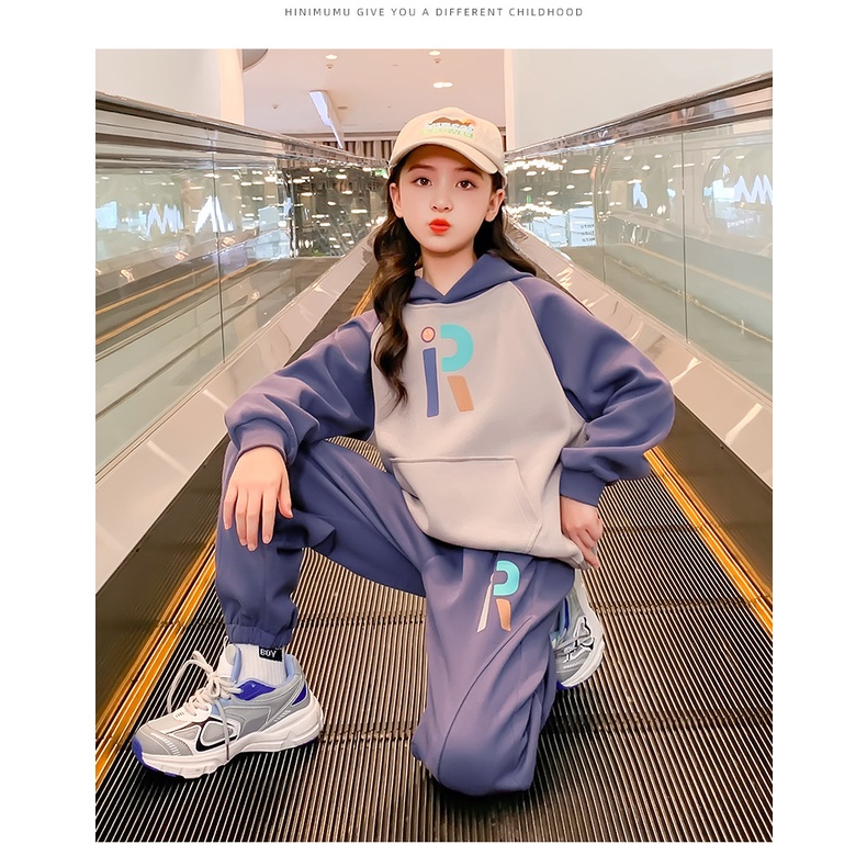 Bộ Đồ Thể Thao Hai Mảnh Áo Hoodie + Quần Dài Vừa Thời Trang Hàn Quốc Mùa Xuân Thu Cho Bé Gái 120-170cm