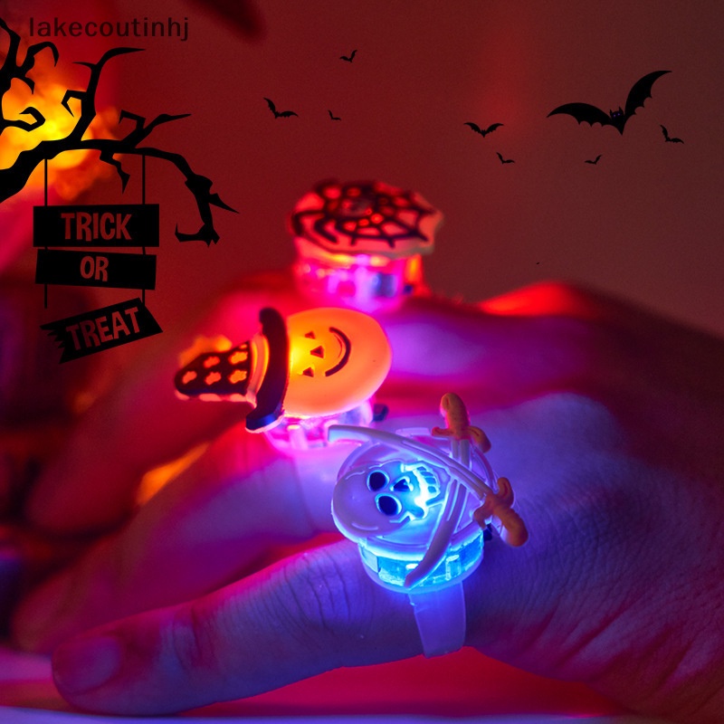 Lu Bộ 5 Nhẫn Đèn led Phát Sáng Hình Đầu Lâu Bí Ngô Ma Quỷ Trang Trí halloween Cho Người Lớn Và Trẻ Em