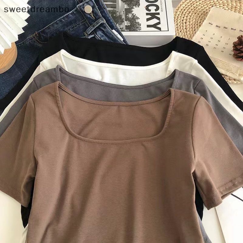 Áo Croptop Tay Ngắn Cổ Vuông Màu Trơn Thời Trang Dành Cho Nữ