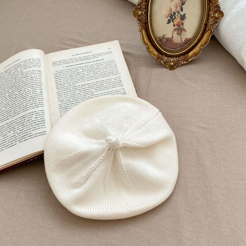Mũ beret Len Dệt Kim Màu Trơn Phong Cách Hàn Quốc Cổ Điển Cho Bé Gái Sơ Sinh