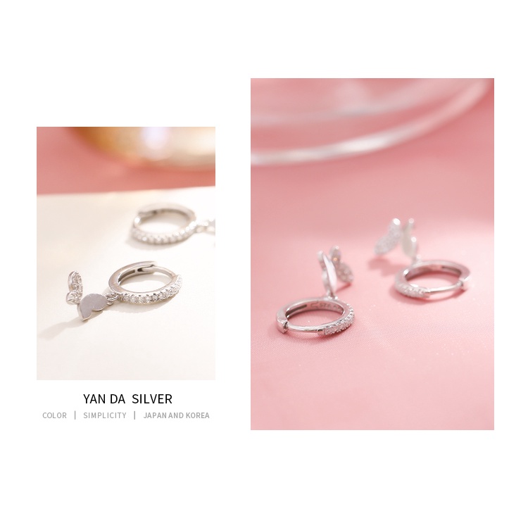 Bông Tai Mạ Bạc 925 Hình Bướm Đính Đá zircon Phong Cách vintage