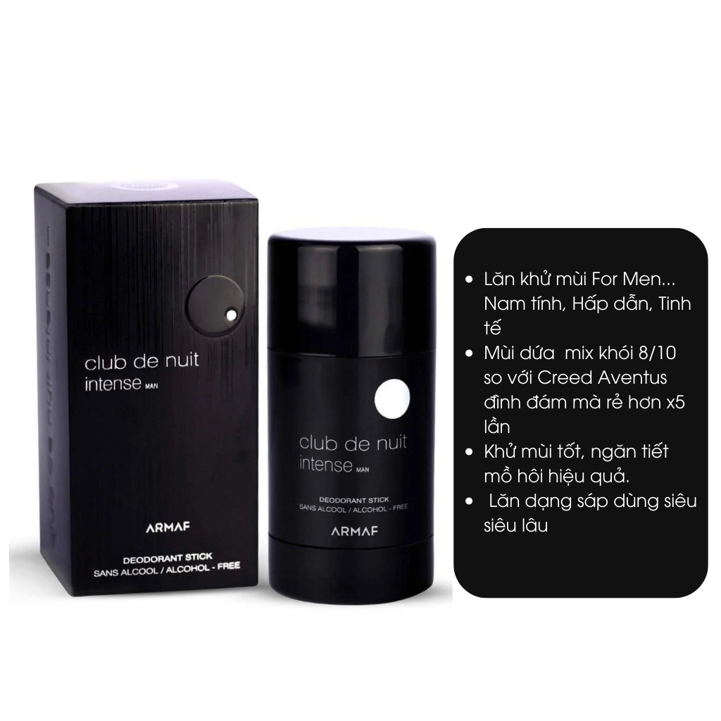 Lăn Nách Khử Mùi ARMAF Club De Nuit Intense 75ml Hương Nước Hoa