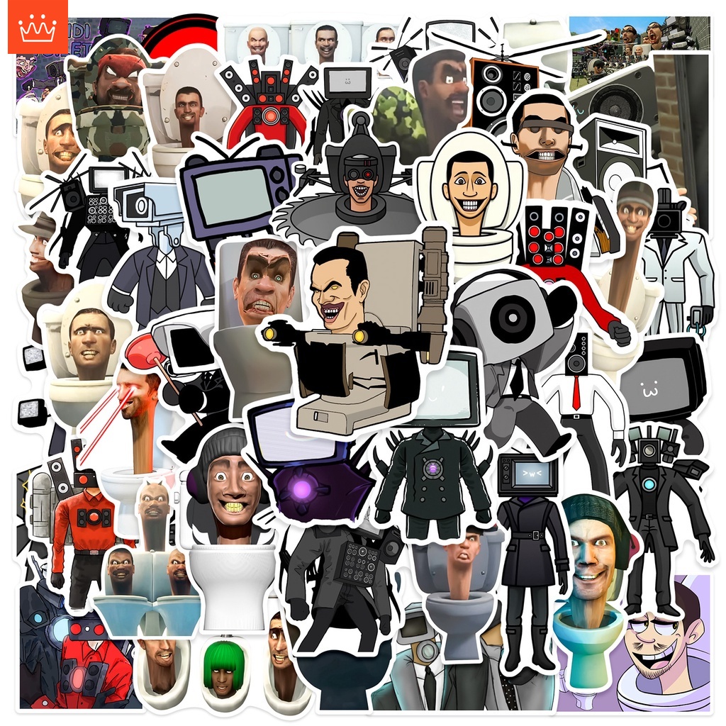 J· Hình Dán Chống Nước Skibidi Toilet Phim Hoạt Hình Mũ Bảo Hiểm Máy Tính Xách Tay Hành Lý Dán Thiết Lập, 50 tờ