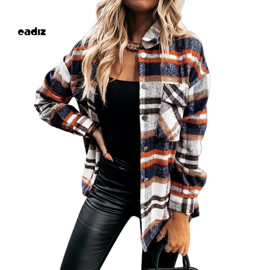 Cadi Áo Khoác Sơ Mi Tay Dài Cổ Bẻ Cài Nút Họa Tiết Kẻ Sọc Thời Trang Mùa Thu Cho