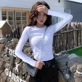 Áo thun tay dài cổ cao dáng ôm thời trang cho nữ