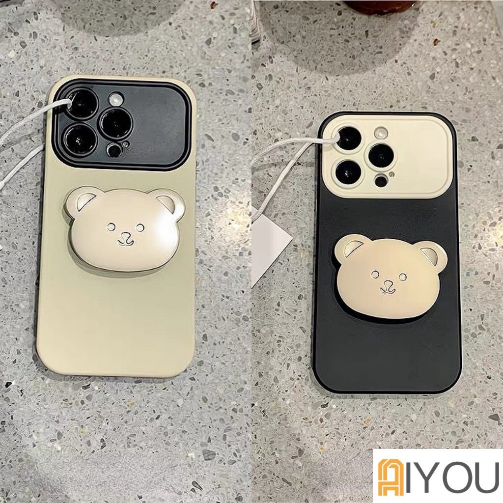 Ốp Điện Thoại Silicon Hình Gấu 3d Màu Tương Phản Có Giá Đỡ Cho iphone 14 13 11 12 pro max x xr xs plus