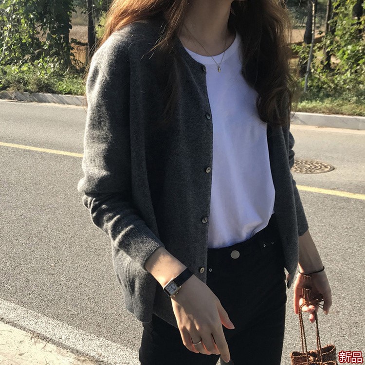 Áo Khoác cardigan Dệt Kim Tay Dài Cổ Tròn Phong Cách Hàn Quốc