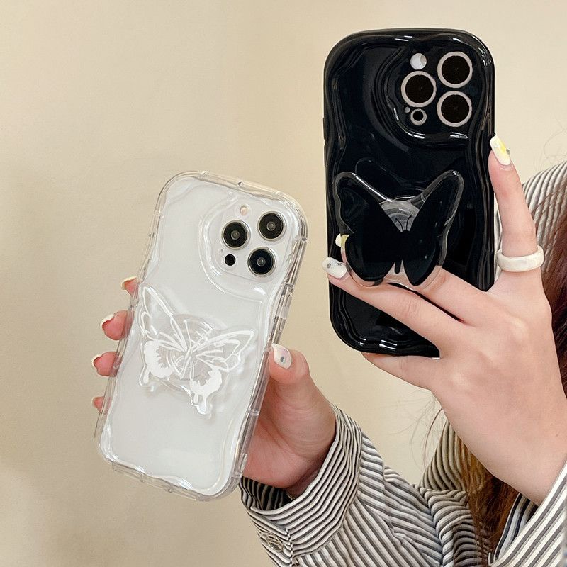 Casing Redmi Note 13 12 Pro+ 5G 12s 11s 11 4G 9S Pro Plus 13C 12C A1 A2 POCO X5 Cute Oval Cream Edge Fine hole Airbag Shockproof Soft Case Butterfly Bracket Clear Phone Back Cover YX 02