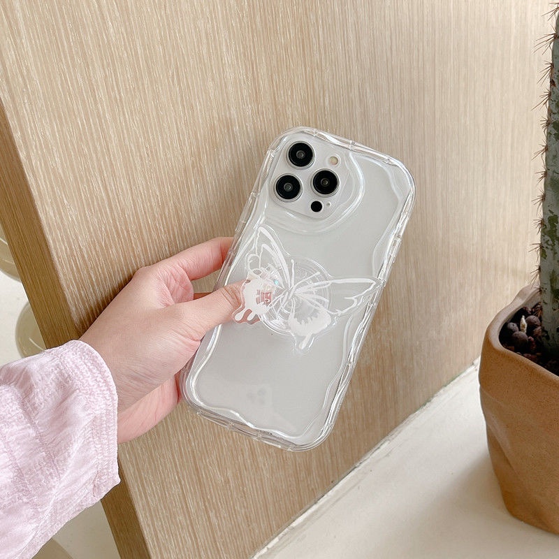 Casing Redmi Note 13 12 Pro+ 5G 12s 11s 11 4G 9S Pro Plus 13C 12C A1 A2 POCO X5 Cute Oval Cream Edge Fine hole Airbag Shockproof Soft Case Butterfly Bracket Clear Phone Back Cover YX 02