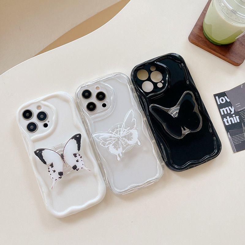 Casing Redmi Note 13 12 Pro+ 5G 12s 11s 11 4G 9S Pro Plus 13C 12C A1 A2 POCO X5 Cute Oval Cream Edge Fine hole Airbag Shockproof Soft Case Butterfly Bracket Clear Phone Back Cover YX 02