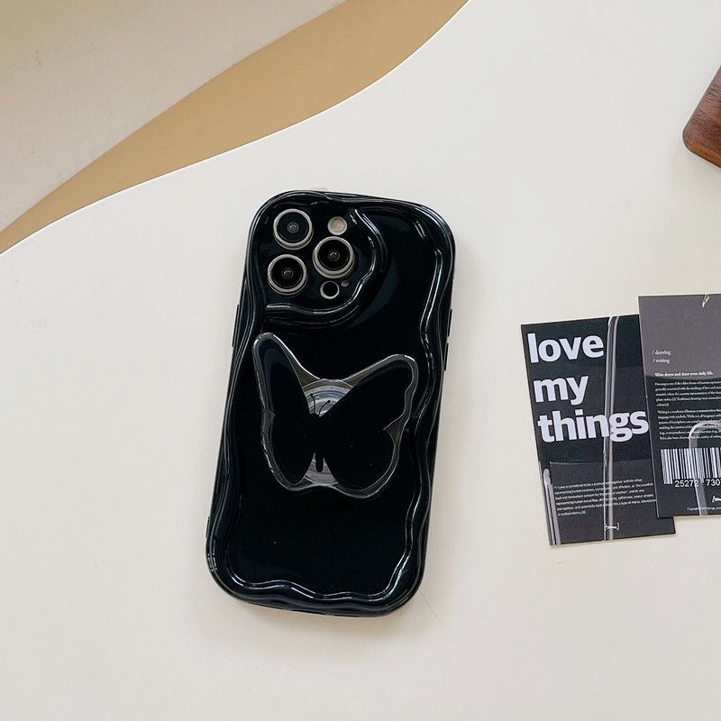 Casing Redmi Note 13 12 Pro+ 5G 12s 11s 11 4G 9S Pro Plus 13C 12C A1 A2 POCO X5 Cute Oval Cream Edge Fine hole Airbag Shockproof Soft Case Butterfly Bracket Clear Phone Back Cover YX 02