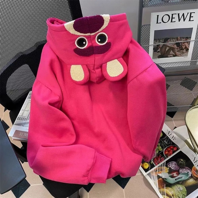 Milyfashion Áo Khoác Có Mũ Trùm Đầu Họa Tiết Tai Gấu / Dâu Tây Phong Cách hong kong Thời Trang Thu Đông Cho Nữ