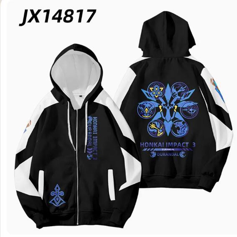 Honkai Áo Khoác hoodie Có Khóa Kéo In Họa Tiết 3d Phong Cách hip hop Cho Nam Và Nữ