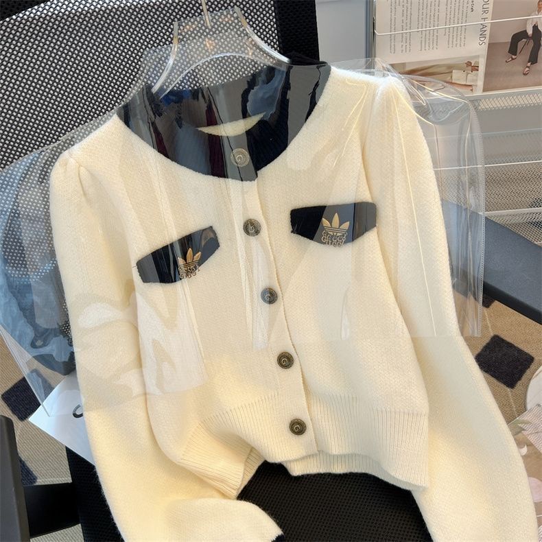 Áo Khoác cardigan Dệt Kim Dáng Ngắn Phối Màu Tương Phản Thời Trang Thu Đông Cho Nữ