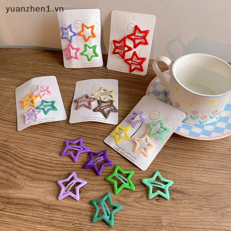 Set 3 / 4 Kẹp Tóc Hình Ngôi Sao Nhiều Màu Sắc Bằng Kim Loại Dễ Thương Cho Nữ vn