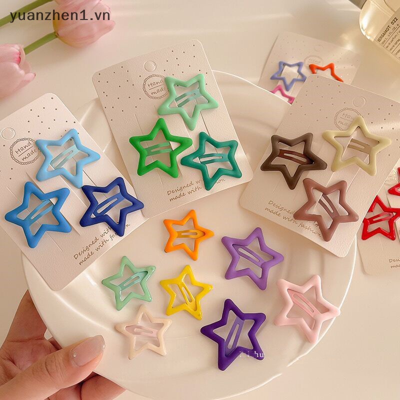 Set 3 / 4 Kẹp Tóc Hình Ngôi Sao Nhiều Màu Sắc Bằng Kim Loại Dễ Thương Cho Nữ vn