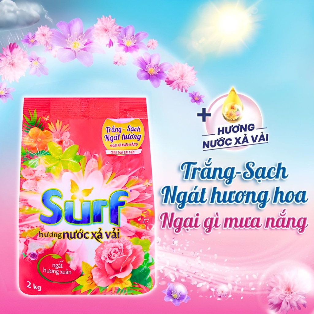 Bột Giặt Surf Ngát Hương Xuân Dùng Giặt Tay Và Máy Túi 2kg/800g/380g