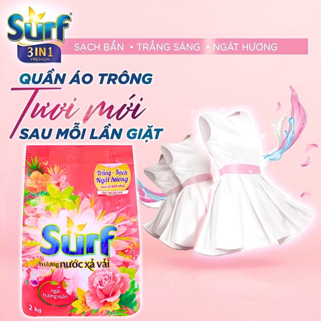 Bột Giặt Surf Ngát Hương Xuân Dùng Giặt Tay Và Máy Túi 2kg/800g/380g