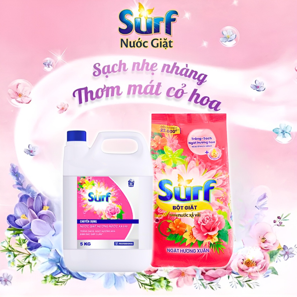 Bột Giặt Surf Ngát Hương Xuân Dùng Giặt Tay Và Máy Túi 2kg/800g/380g