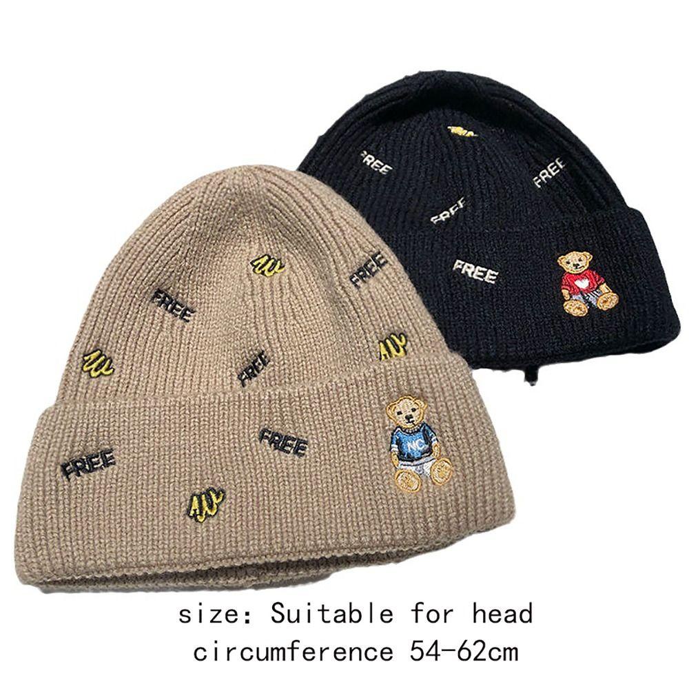 Mũ beanie Dệt Kim Dày Dặn Mềm Mại Giữ Ấm Tai Hình Gấu Thời Trang Mùa Đông 2023 myrong1hd