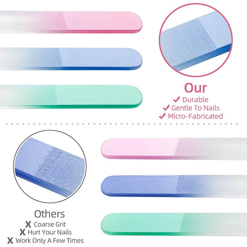 Bộ 3 Cây Dũa Móng Tay / Chân Bằng Kính Hai Mặt Kèm Hộp Đựng Dành Cho Nữ