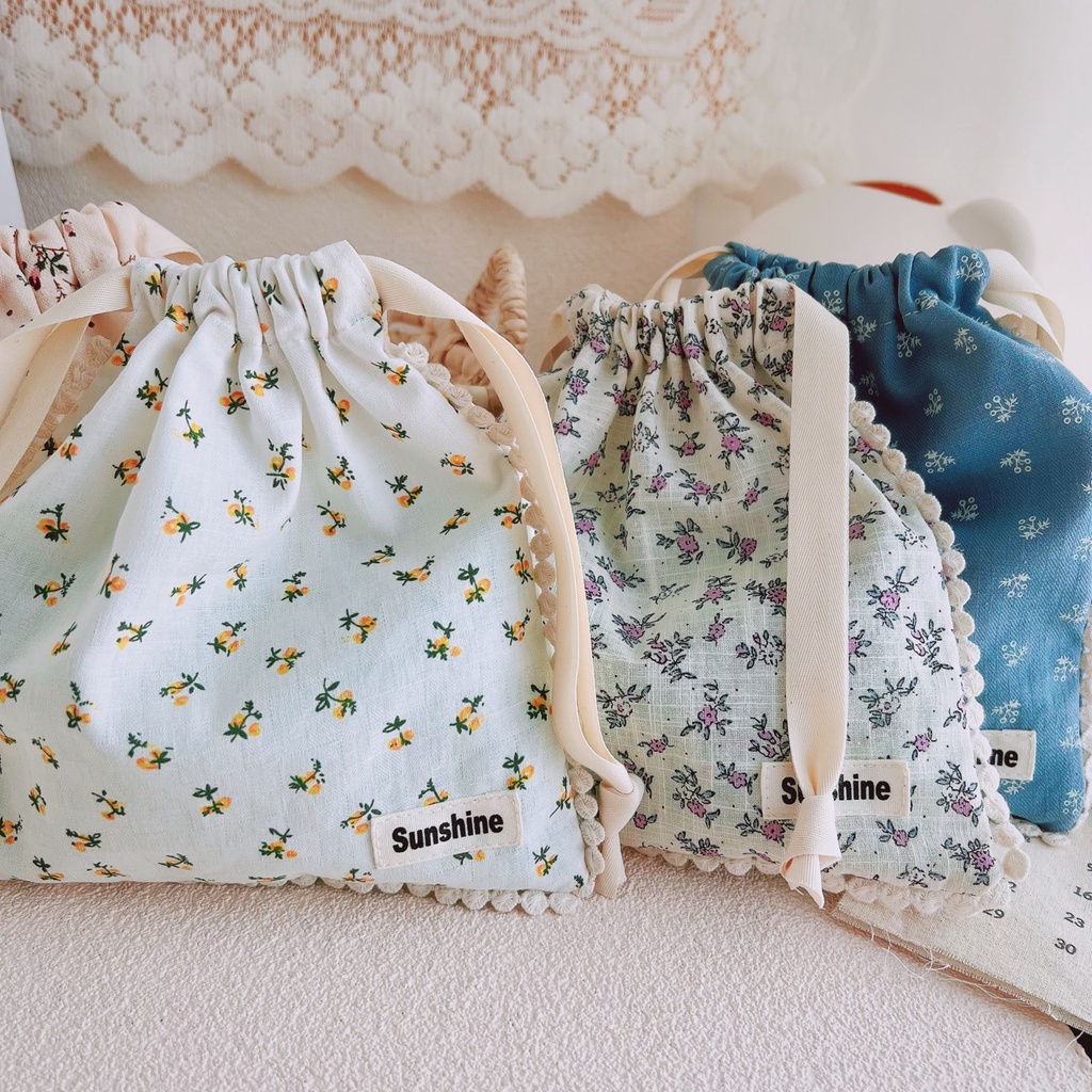 Túi Dây Rút 19 * 19cm Bằng cotton In Họa Tiết Hoa Đựng Hoa Chống Bụi Bẩn Tiện Dụng Mang Theo Du Lịch
