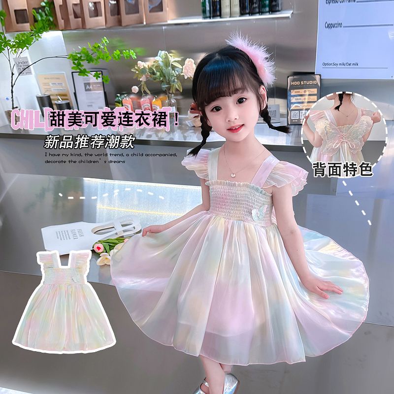 Đầm Công Chúa Họa Tiết Cánh Bướm Màu Cầu Vồng Thời Trang Mùa Hè Xinh Xắn Cho Bé Gái