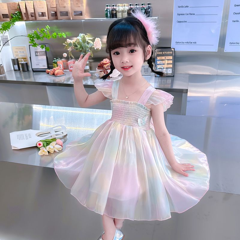 Đầm Công Chúa Họa Tiết Cánh Bướm Màu Cầu Vồng Thời Trang Mùa Hè Xinh Xắn Cho Bé Gái