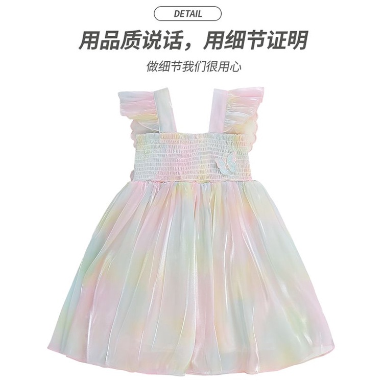 Đầm Công Chúa Họa Tiết Cánh Bướm Màu Cầu Vồng Thời Trang Mùa Hè Xinh Xắn Cho Bé Gái