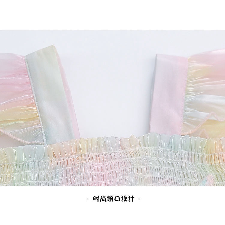 Đầm Công Chúa Họa Tiết Cánh Bướm Màu Cầu Vồng Thời Trang Mùa Hè Xinh Xắn Cho Bé Gái