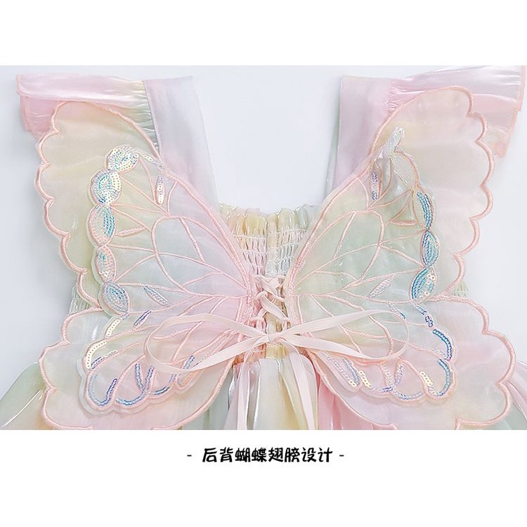 Đầm Công Chúa Họa Tiết Cánh Bướm Màu Cầu Vồng Thời Trang Mùa Hè Xinh Xắn Cho Bé Gái