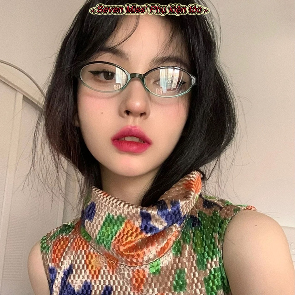 SevenMiss Mắt Kính Gọng Oval Nhỏ Màu Xanh Dương Gradient Phong Cách Retro Cho Nữ