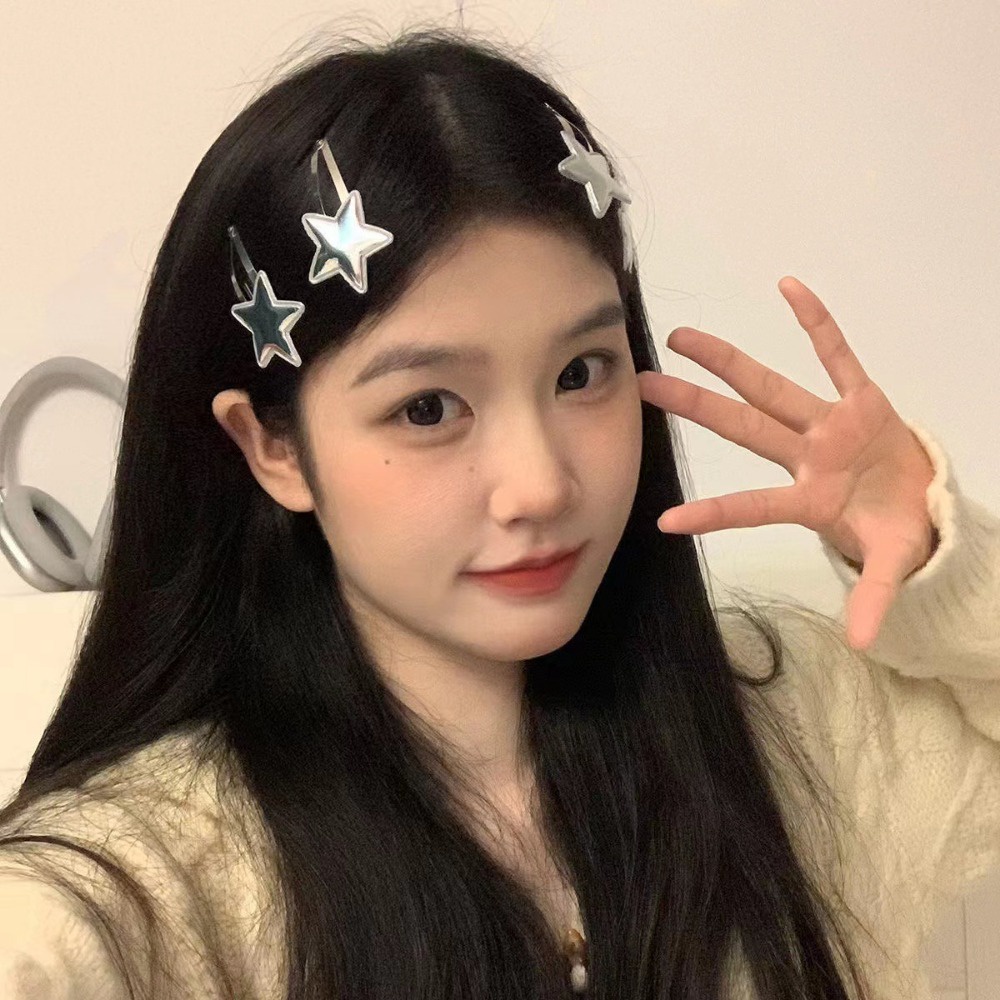 Kẹp Tóc Ngôi Sao Năm Cánh Bằng Kim Loại Bạc Đa Năng bb duomila