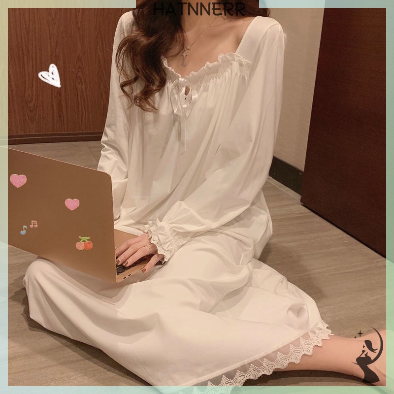 Đồ ngủ Dài Tay Màu Trắng Phối Ren Bèo Cho Nữ fhs