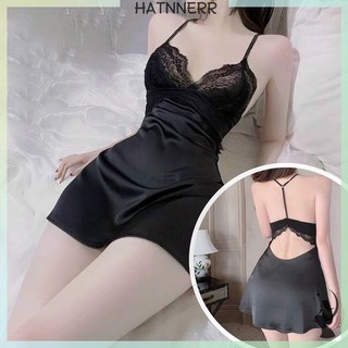 Váy ngủ nữ sexy phối ren,đầm ngủ hở lưng gợi cảm lụa satin cao cấp kèm quần