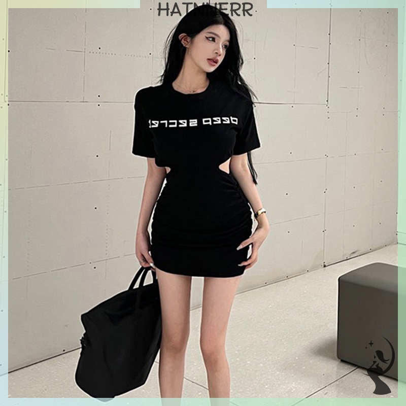 Đầm Cổ Tròn Tay Ngắn In Chữ Thời Trang Cho Nữ fhs