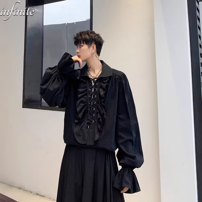 Áo Sơ Mi Nam Dài Tay Cổ Bẻ Form Rộng Thời Trang Hàn