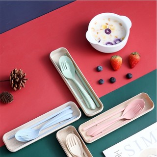 Bộ dao nĩa 3 món thìa đũa dĩa lúa mạch ăn trưa văn phòng -dream