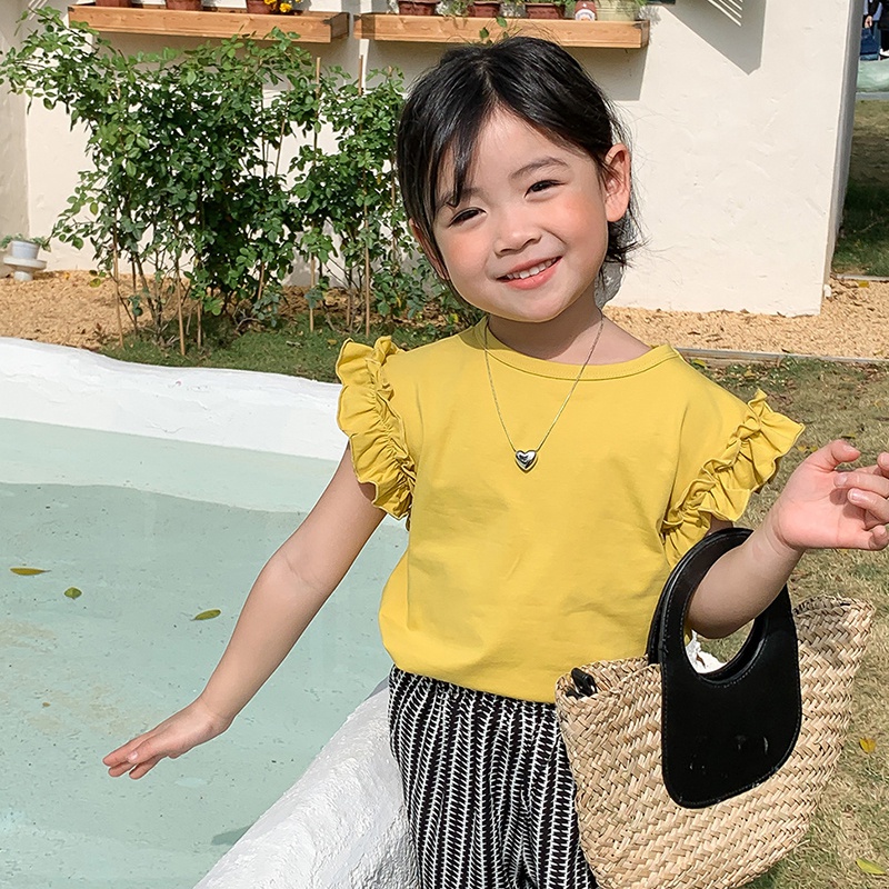 Áo Thun Tay Ngắn Cổ Tròn Màu Trơn Phong Cách Hàn Quốc Dễ Thương Thời Trang Mùa Hè Cho Nữ