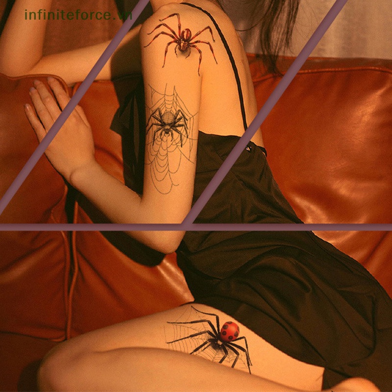 Bộ 2 Tấm Hình Xăm Dán Mặt Và Mặt Nạ Nhện Chống Nước Tạm Thời Hóa Trang halloween