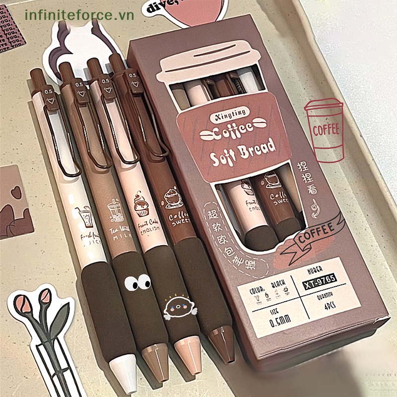 Set 4 Bút Mực gel Mềm 0.5mm Màu Đen / Cà Phê
