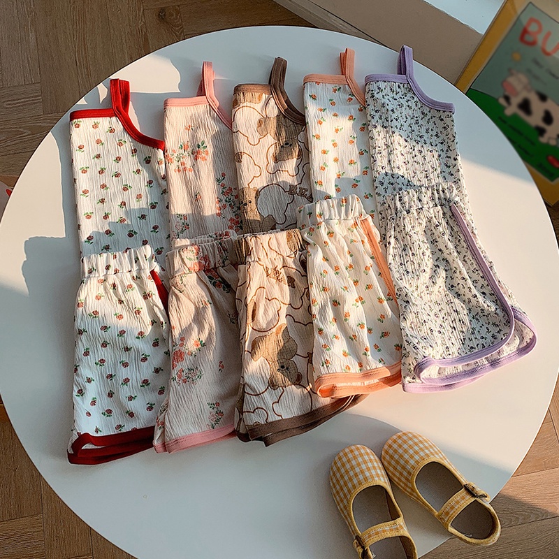 Bộ Áo Hai Dây In Họa Tiết Dễ Thương Phong Cách Phương Tây Thời Trang Mùa Hè Cho Bé Gái