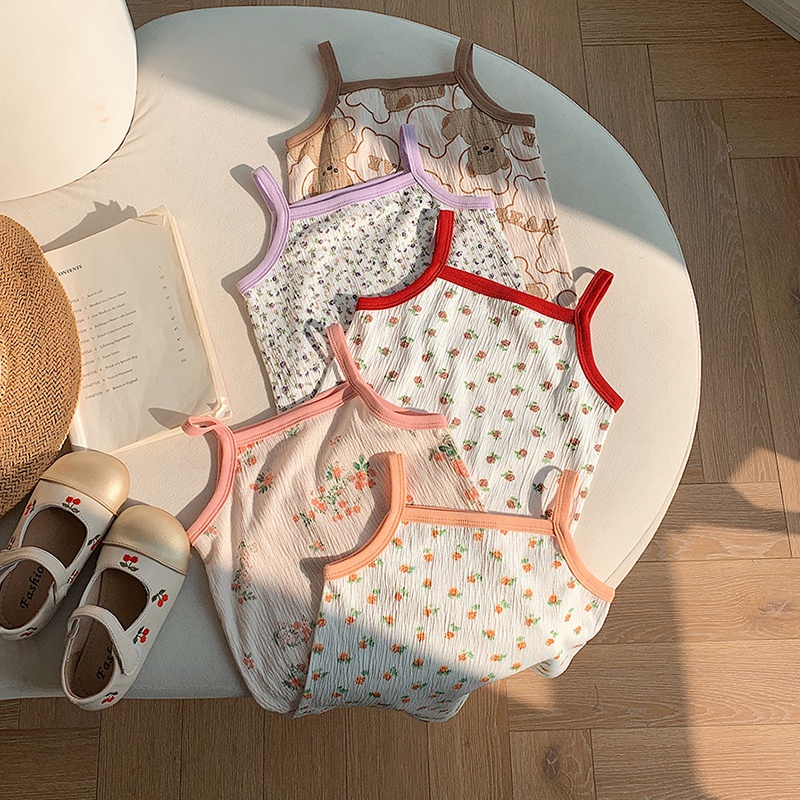 Bộ Áo Hai Dây In Họa Tiết Dễ Thương Phong Cách Phương Tây Thời Trang Mùa Hè Cho Bé Gái