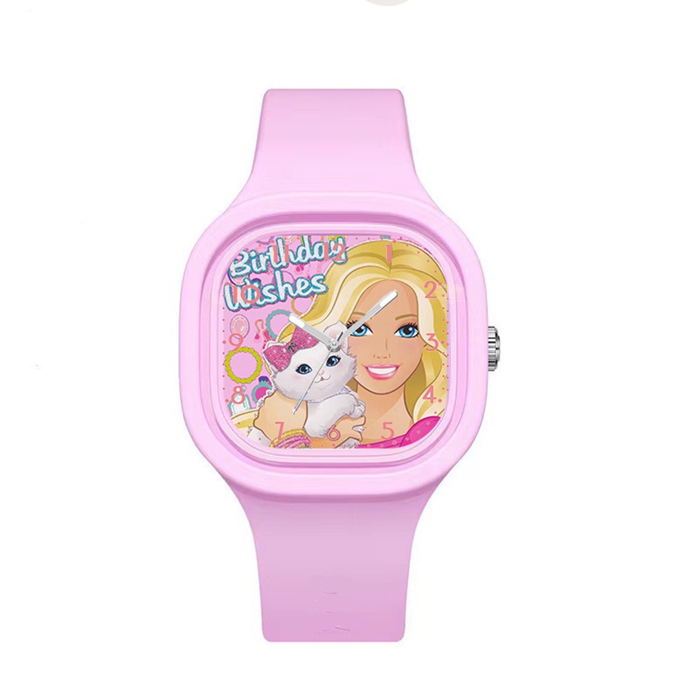 Đồng Hồ Công Chúa barbie Màu Hồng Với Dây Đeo silicone Chất Lượng Cao Chống Thấm Nước Cho Bé