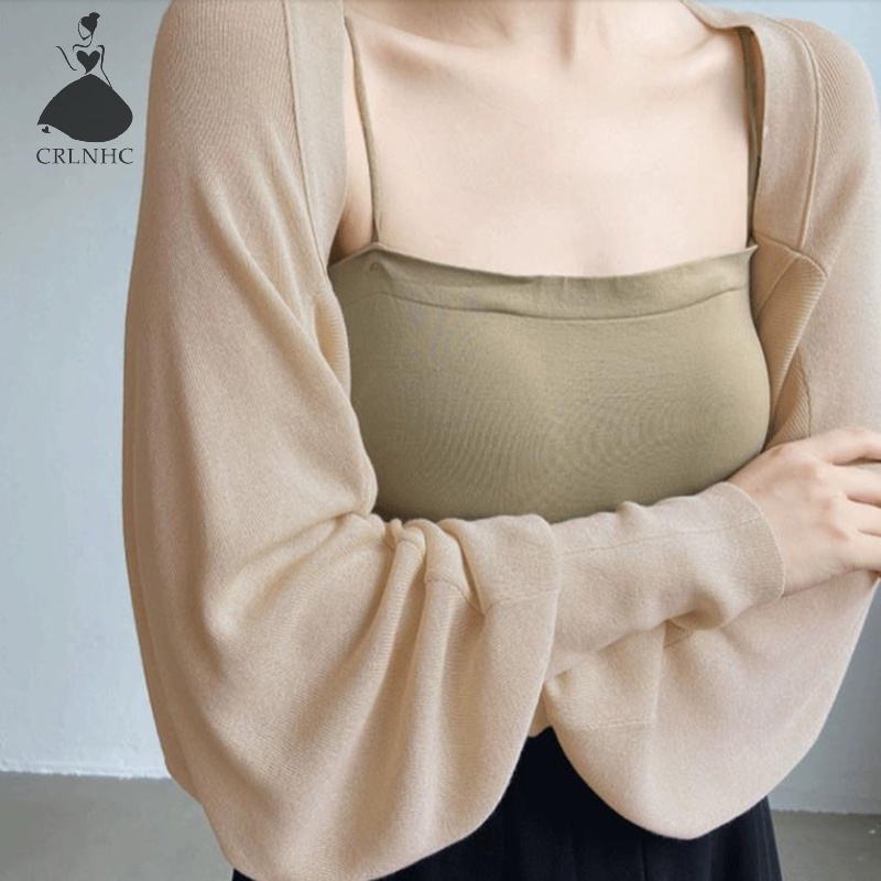 Áo khoác cardigan CRLNHC dệt kim tay cánh dơi dáng ngắn thời trang đường phố thường ngày