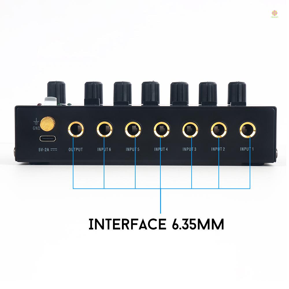 Nicephoto Máy Trộn Âm Thanh Nổi mini Tiếng Ồn Thấp 6 Kênh Cho Đàn Guitar bass / Bàn Phím Sân Khấu