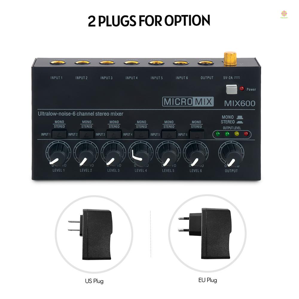 Nicephoto Máy Trộn Âm Thanh Nổi mini Tiếng Ồn Thấp 6 Kênh Cho Đàn Guitar bass / Bàn Phím Sân Khấu