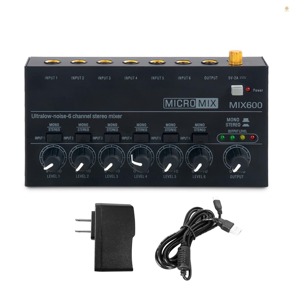 Nicephoto Máy Trộn Âm Thanh Nổi mini Tiếng Ồn Thấp 6 Kênh Cho Đàn Guitar bass / Bàn Phím Sân Khấu